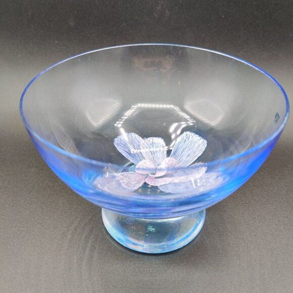 Vintage Caithness Glass Bowl Handcrafted Pink Blue Flower Magnolia Tranquility - Picture 1 of 16